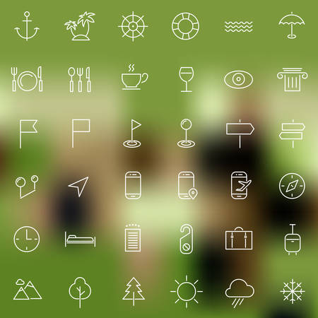 Vector set of modern inline thin icons of travel and tourism metaphors, set 2のイラスト素材
