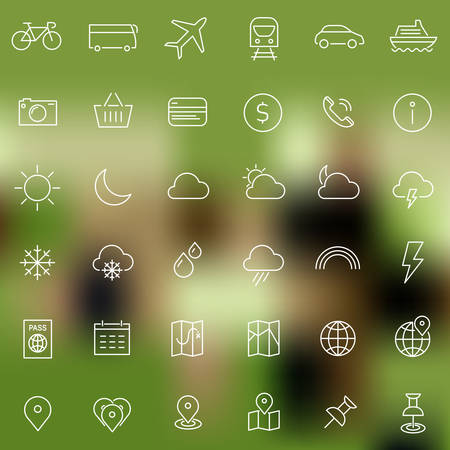 Vector set of modern inline thin icons of travel and tourism metaphors, set 1のイラスト素材