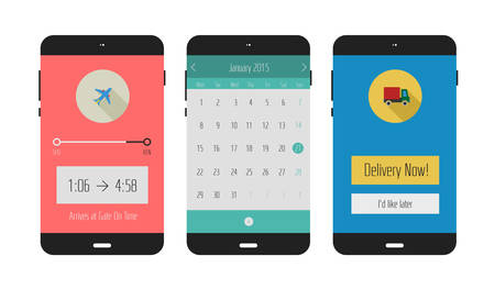 UIs of calendar, travel and shopping mobile appsのイラスト素材