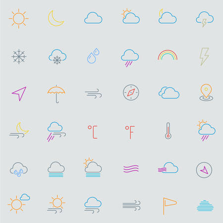 Modern flat weather line thin colored iconsのイラスト素材