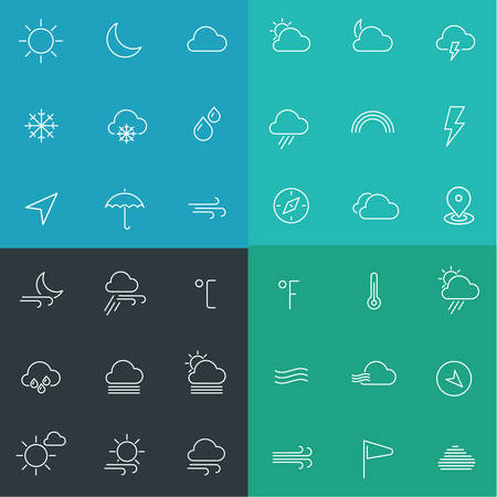 Modern flat weather line thin colored iconsのイラスト素材