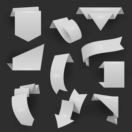 Collection of origami styled website elements on dark background - ribbons, corners, banners, labels, curls and tabs. Image contains transparency - you can put them on every surface. 10 EPSのイラスト素材