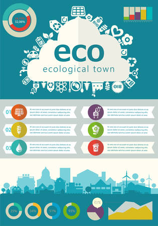 Utility ecological infographics Think Green with graph charts elements and townのイラスト素材