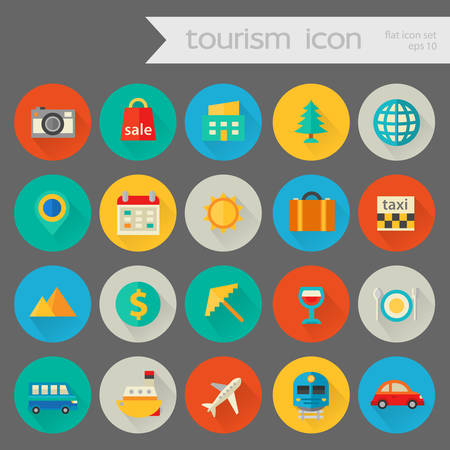 Flat detailed tourism colored icons on colored circlesのイラスト素材