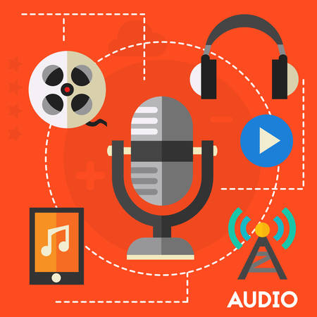 Audio production and podcast concept. Flat style vector illustration online web bannerのイラスト素材