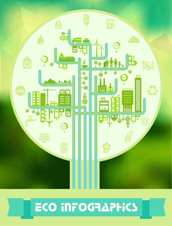 Flat style design futuristic eco city infographicのイラスト素材
