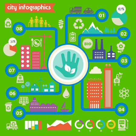 Flat design futuristic eco city infographic templateのイラスト素材