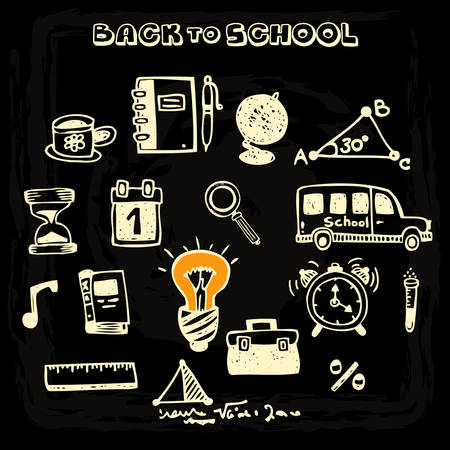 Doodle vector school and educational icons on blackboard, set 2のイラスト素材