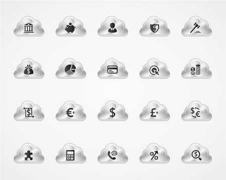 Banking icons on detailed metallic cloud buttonsのイラスト素材