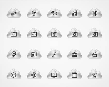 SEO 1 icons on metallic cloud buttonsのイラスト素材