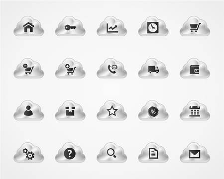 Web and commercial icons on metallic cloud buttonsのイラスト素材