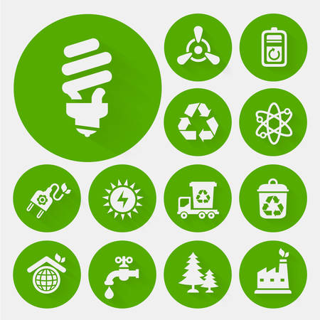 Ecological icons collection on round green buttonsのイラスト素材