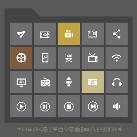 Modern flat design multimedia icons collection on gray buttonsのイラスト素材