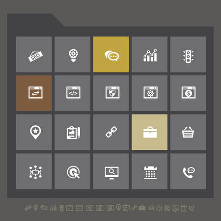Modern flat design SEO 1 icons collection on gray buttonsのイラスト素材
