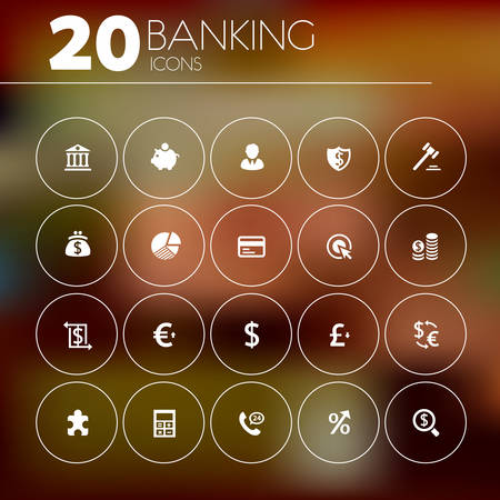 Simple thin banking icons collection on blurred backgroundのイラスト素材