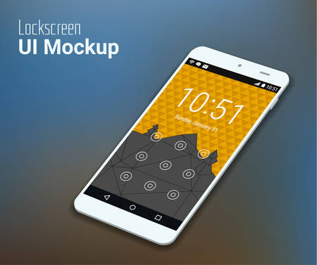 3d isometric flat design lockscreen mobile UI mock up, with triangular abstract geometric landscape backgroundのイラスト素材