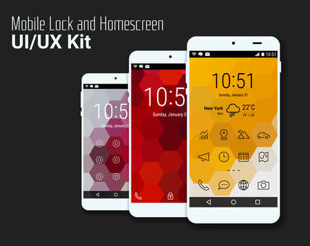 Trendy mobile smartphone UI kit, polygonal hexagonal geometric backgrounds.のイラスト素材