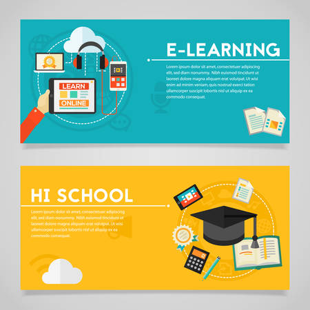 Classical education and library, high school education, back to school, e-learning concepts. Horizontal bannersのイラスト素材
