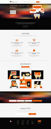 Responsive landing page or one page website template in flat design with modern blurred header backgroundのイラスト素材