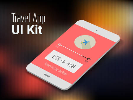 3d isometric flat design travel app mobile UI mock up, on trendy blurred backgroundのイラスト素材
