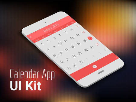 3d isometric flat design calendar app mobile UI mock up, on trendy blurred backgroundのイラスト素材
