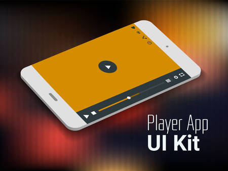 3d isometric flat design player app mobile UI mock up, on trendy blurred backgroundのイラスト素材