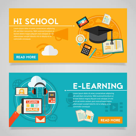 Classical education and library, high school education, back to school, e-learning concepts. Horizontal bannersのイラスト素材