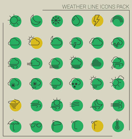 Modern flat weather line thin icons, retro coloredのイラスト素材