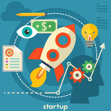 Startup Launch concept banner. Square composition bannerのイラスト素材