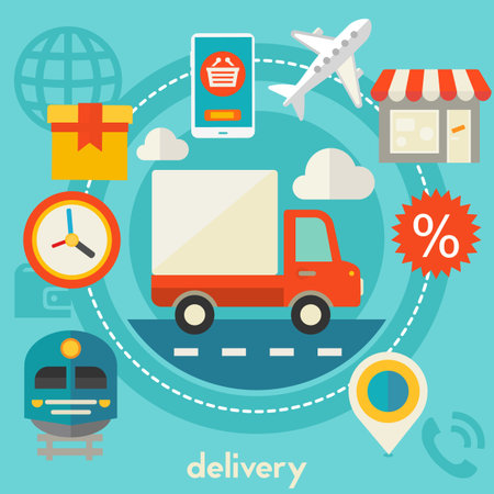 Delivery concept banner. Square composition, vector illustrationのイラスト素材