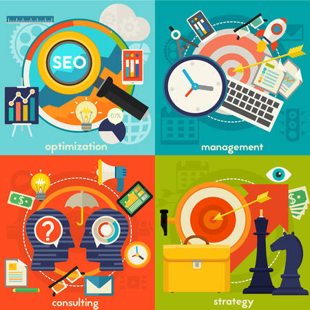 illustration of Consulting, Management, SEO and Strategy concepts. Square compositionのイラスト素材