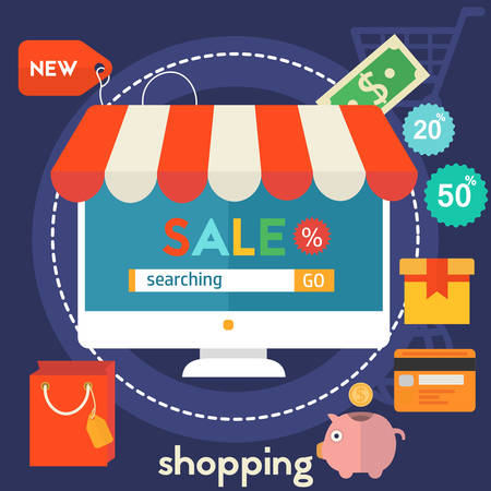 Shopping concept banner. Square composition, vector illustrationのイラスト素材