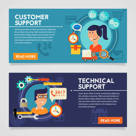 Customer and Technical Support concept banners. Flat style vector illustration online web bannersの写真素材