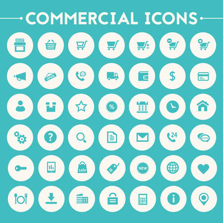 Trendy flat design big commercial icons set on round buttonsのイラスト素材