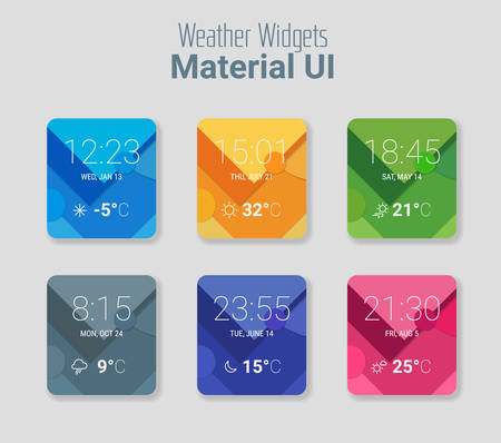 Trendy mobile app weather widgets UI kit, on trendy material background, with bold line iconsのイラスト素材