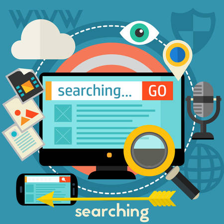 Searching concept banner. Square composition, vector illustrationのイラスト素材