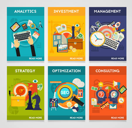 Vector illustration of Consulting, Analytics, Investment, Management, SEO and Strategy concepts. Vertical bannersのイラスト素材