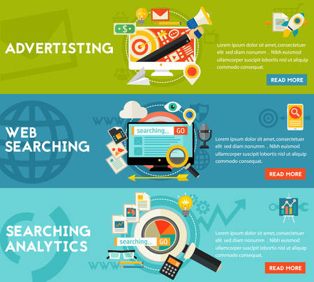Searching Analytics, Advertising, Searching concept banners. Horizontal composition vector illustrationのイラスト素材