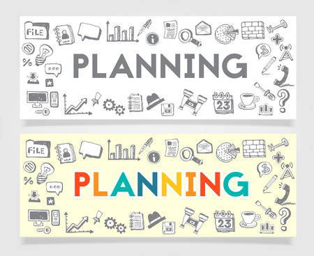 Vector Material Doodle Banner Concept Business Planningのイラスト素材