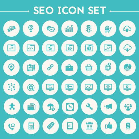Trendy flat design big SEO icons set on round buttonsのイラスト素材