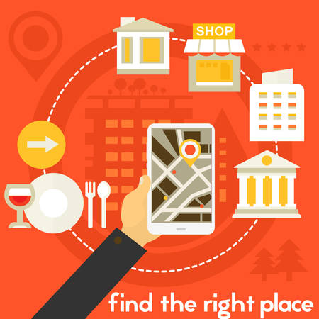 Find the right place concept banner. Square composition, vector illustrationのイラスト素材