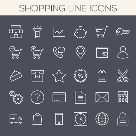 Trendy line icons - Online Shopping and E-commerceのイラスト素材