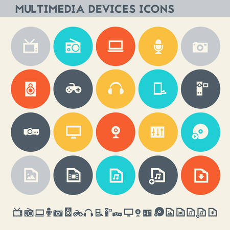 Modern flat design multicolored icons collection of multimedia devicesのイラスト素材