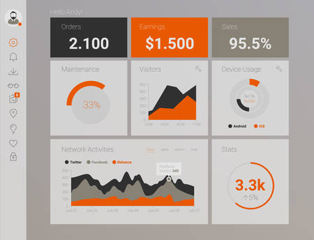 Futuristic flat design material style administration app dashboardのイラスト素材