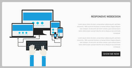 Trendy Responsive Webdesign technology illustration mock upのイラスト素材