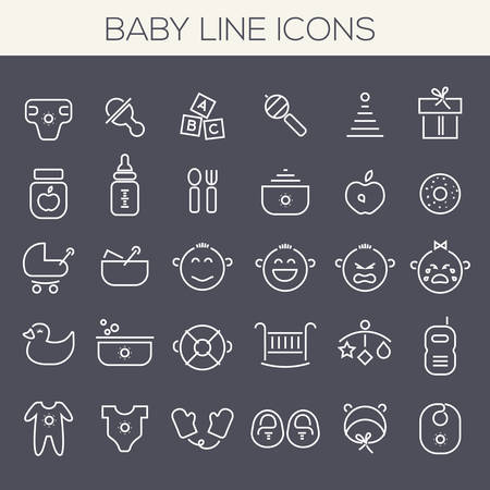 Trendy line icons - Baby Staff icons collectionのイラスト素材