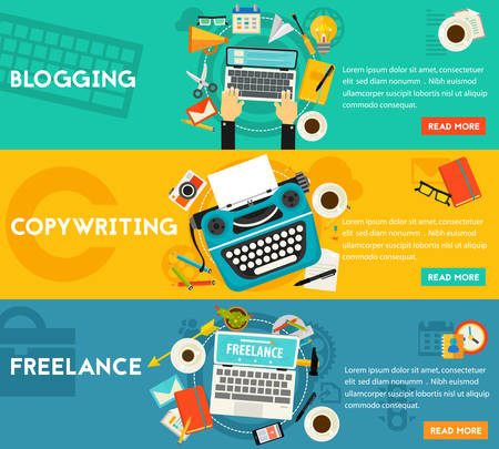 Blogging, Freelance and Copywriting Concept Banners. Horizontal compositionのイラスト素材