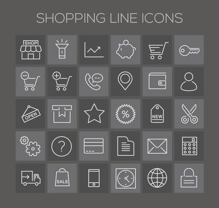 Trendy line icons - Online Shopping and E-commerceのイラスト素材