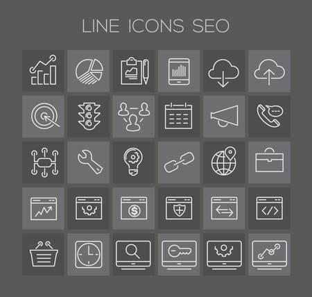 Trendy line icons - SEO icons on darkのイラスト素材