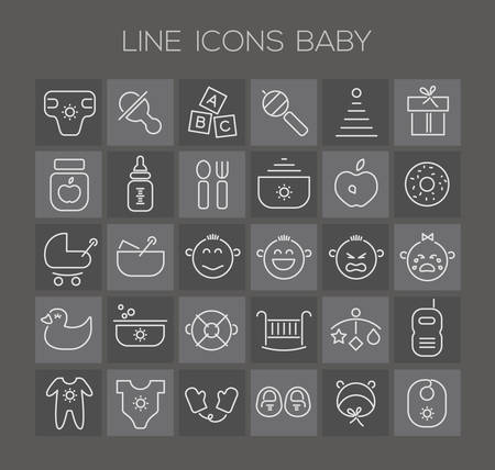 Trendy line icons - baby icons on darkのイラスト素材